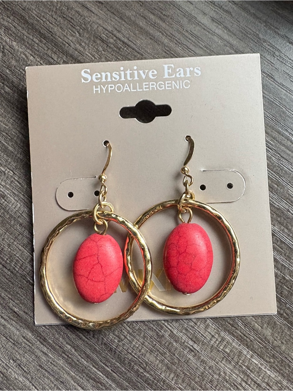 Mixit Gold Hoop Earrings with Red Stone Drops